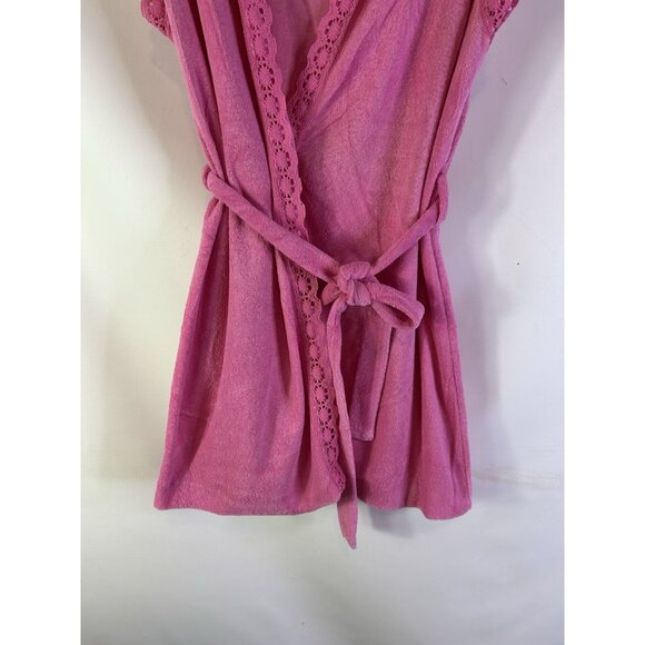 Vintage 70s Terry Cloth Lace Trim Robe Pink USA Cottagecore - Picture 5 of 8